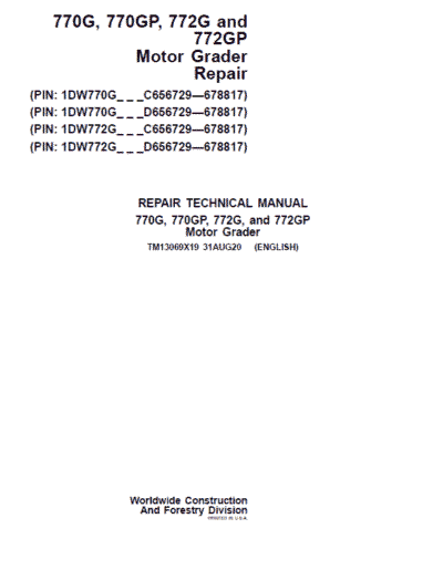 John Deere 770G, 770GP, 772G, 772GP Grader Repair Service - Image 2