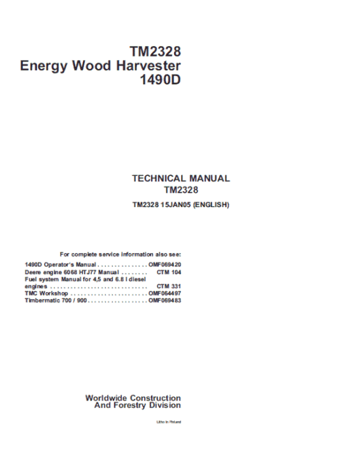 John Deere 1490D Harvester Service Manual
