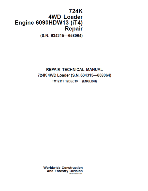 John Deere 724K 4WD Engine 6090HDW13 (iT4) Technical Manual