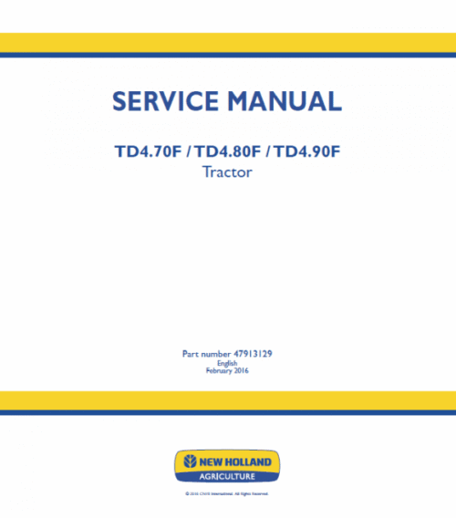 New Holland TD4.70F, TD4.80F, TD4.90F Tractor Service Manual