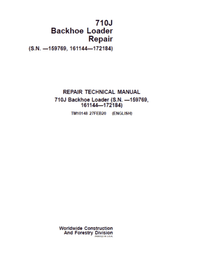 John Deere 710J Backhoe Loader Technical Manual (S.N before – 159769 & 161144 – 172184 )