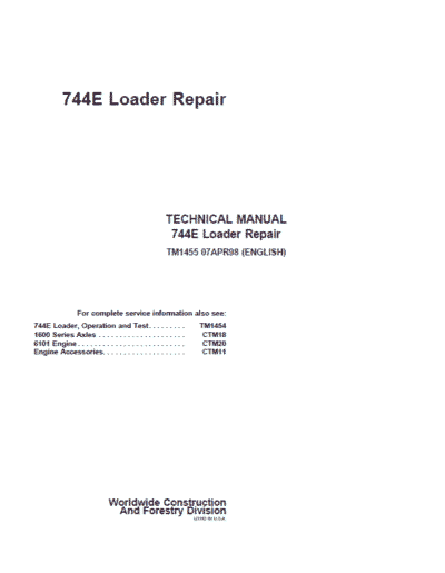 John Deere 744E Loader Repair Technical Manual - Image 2