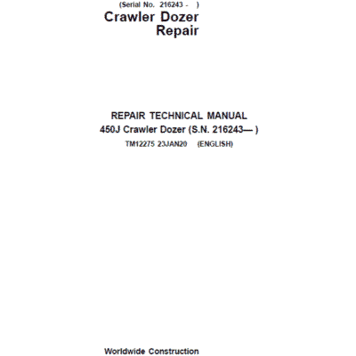 Cart John Deere 450J Crawler Dozer Service Manual (SN. from 216243)
