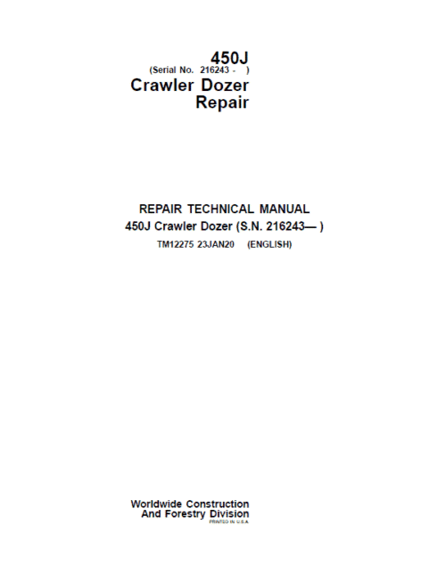 John Deere 450J Crawler Dozer Service Manual