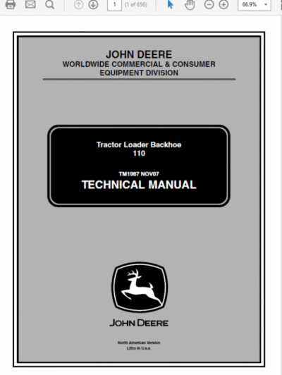 John Deere 110 Tractor Loader Backhoe Service Manual TM1987