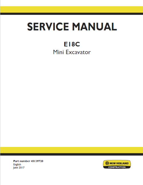 New Holland E18C Mini Excavator Service Manual