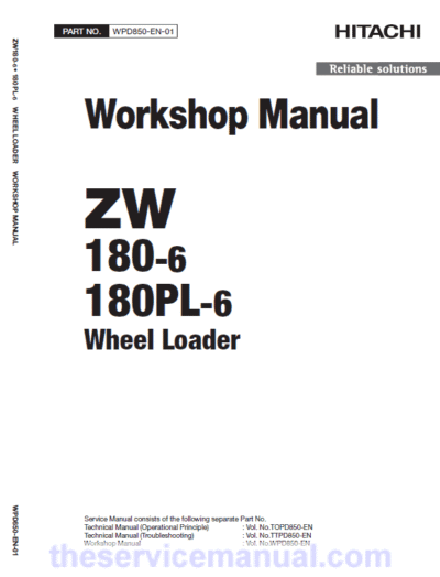 Hitachi ZW180-6 Wheel Loader Service Repair Manual