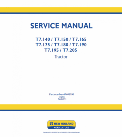 New Holland T7.140 T7.180 Tractor Service Manual