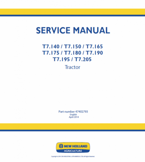 New Holland T7.140 T7.180 Tractor Service Manual