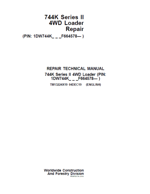 John Deere 744K 4WD Series II Loader Technical Manual