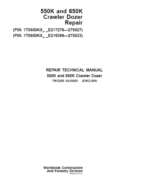 John Deere 550K, 650K Crawler Dozer Service Manual