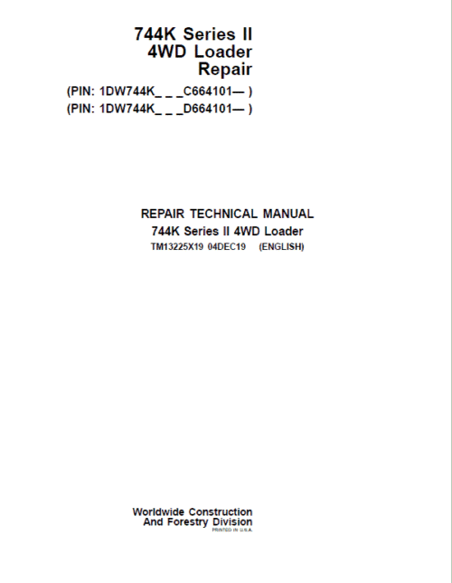John Deere 744K Series II 4WD Loader Technical Manual