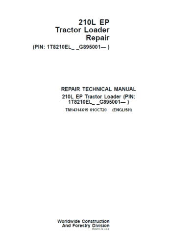 John Deere 210L EP Tractor Loader Repair Service Manual