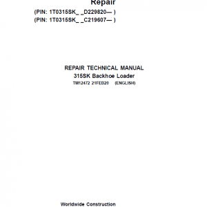 Cart John Deere 315SK Backhoe Loader Repair Service Manual