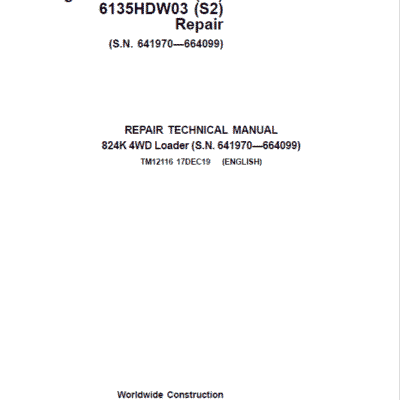 John Deere 824K 4WD Engine 6135HDW01 (T3) &  6135HDW03 (S2) Loader Service Manual