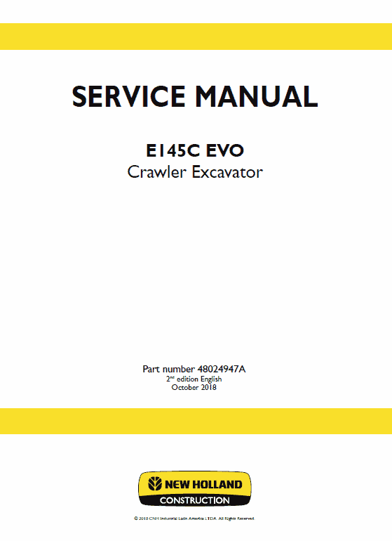 New Holland E145C Evo Excavator Service Manual New Holland E145C Evo Excavator Service Manual
