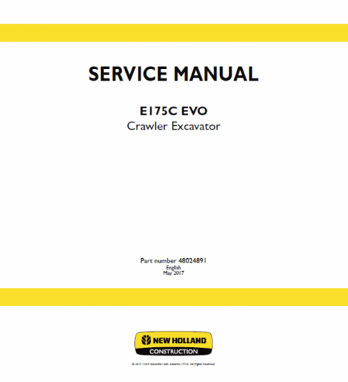 New Holland E175C Evo Excavator Service Manual