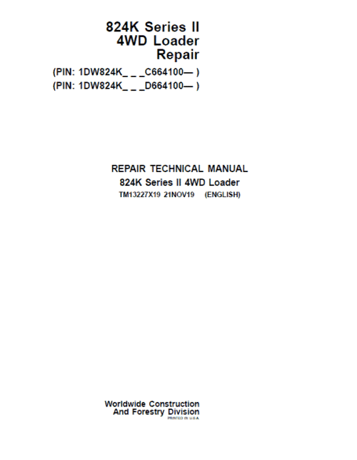 John Deere 824K 4WD Series II Loader Technical Manual