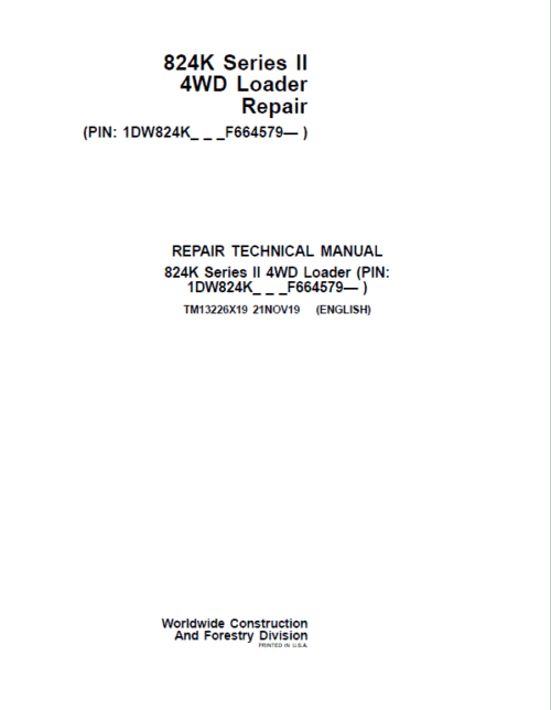 John Deere 824K 4WD Series II Loader Service Manual