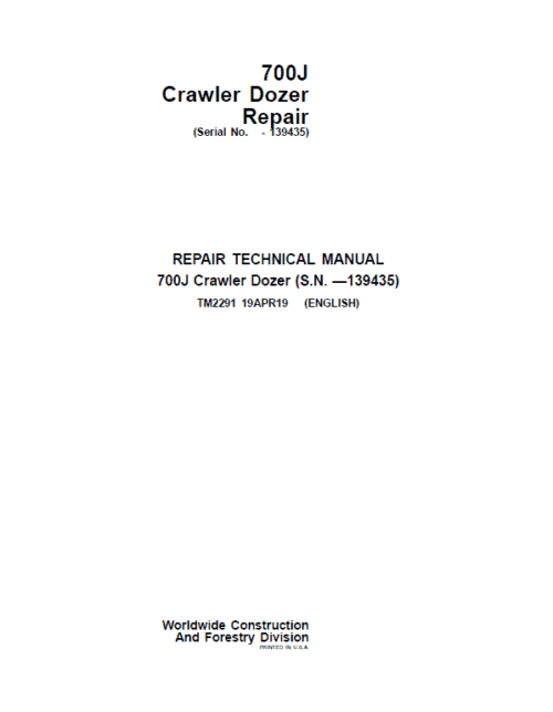 John Deere 700J Crawler Dozer Service Manual