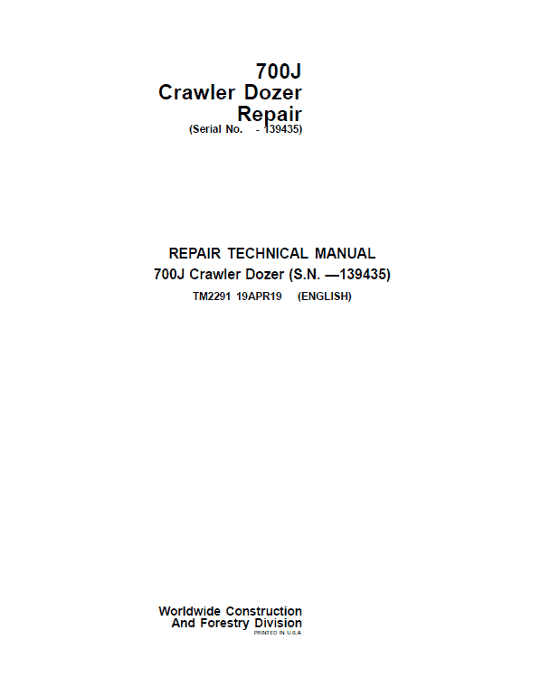 John Deere 700J Crawler Dozer Service Manual John Deere 700J Crawler Dozer Service Manual