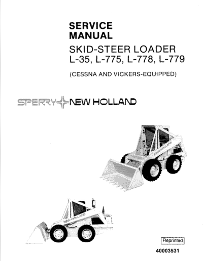 New Holland L35, L775, L778, L779 SkidSteer Service Manual