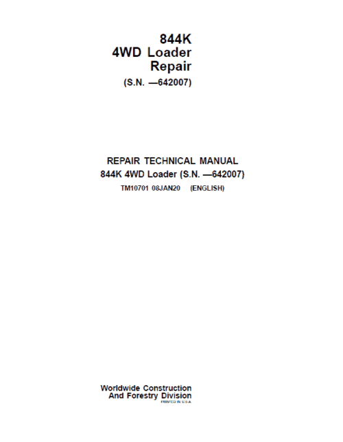 John Deere 844K 4WD Loader Technical Manual