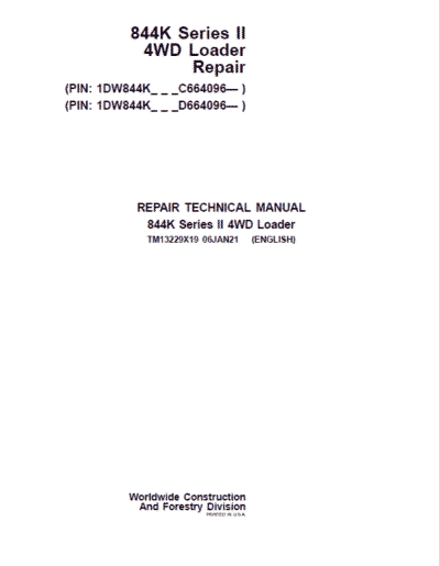 John Deere 844K 4WD Series II Loader Technical Manual