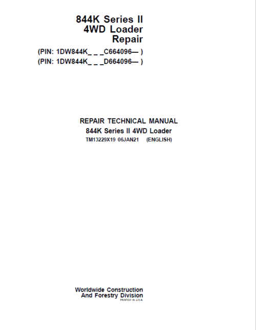 John Deere 844K 4WD Series II Loader Technical Manual