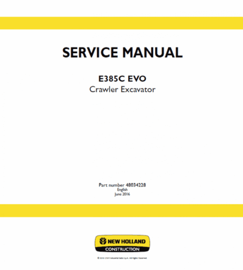 New Holland E385C Evo Excavator Service Manual