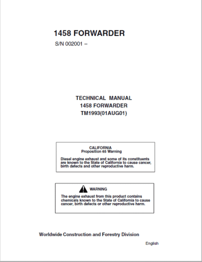 John Deere 1458 Forwarder Repair Technical Manual