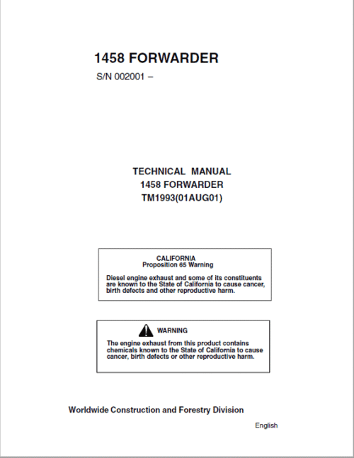 John Deere 1458 Forwarder Repair Technical Manual