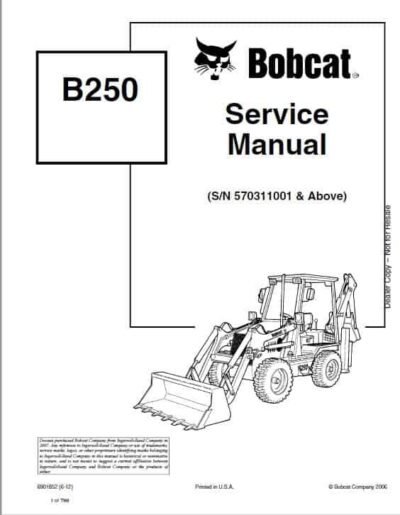 Bobcat B250 Loader Service Repair Manual