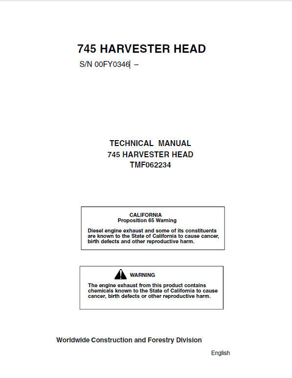 John Deere 745 Timberjack Harvester Head Repair Service Manual John Deere 745 Timberjack Harvester Head Repair Service Manual