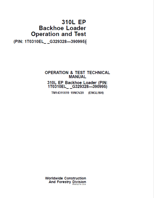 John Deere 310L EP Backhoe Loader Technical Manual