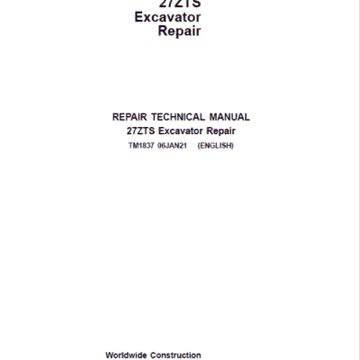 John Deere 27ZTS Excavator Repair Service Manual