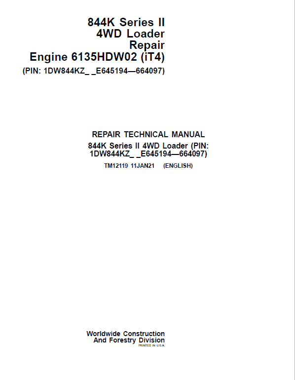 John Deere 844K-II Loader Engine 6135HWW02 (iT4) Service Manual John Deere 844K-II Loader Engine 6135HWW02 (iT4) Service Manual