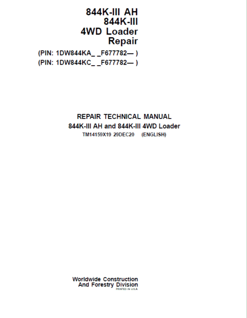 John Deere 844K-III AH, 844K-III 4WD Loader Technical Manual