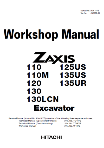 Hitachi ZX125US, ZX135US, ZX135UR Excavator Service Repair Manual