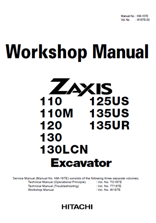 Hitachi ZX125US, ZX135US, ZX135UR Excavator Service Repair Manual