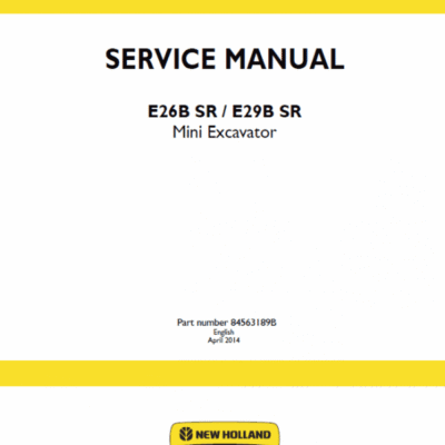 New Holland E26B SR, E29B SR Mini Excavator Service Manual