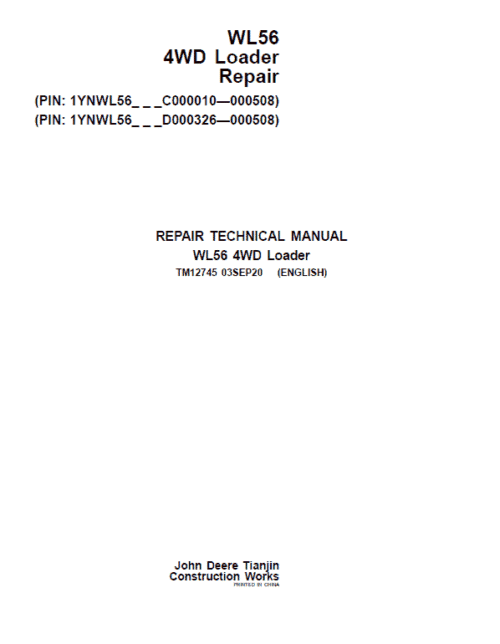 John Deere WL56 4WD Loader Manual