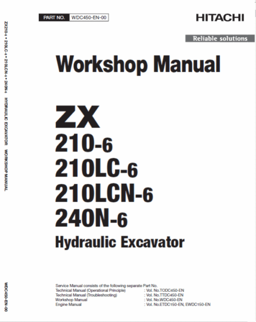 Hitachi ZX210-6, ZX210LC-6, ZX240N-6 Excavator Service Repair Manual