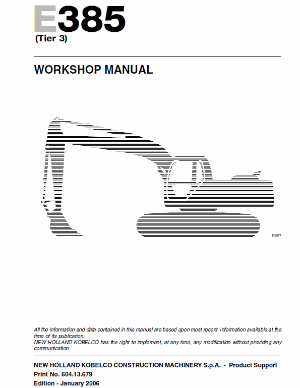 New Holland E385 Tier 3 Excavator Service Manual New Holland E385 Tier 3 Excavator Service Manual