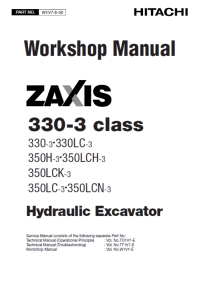 Hitachi ZX350H-3, ZX350LCH-3, ZX350LC-3 Excavator Service Repair Manual