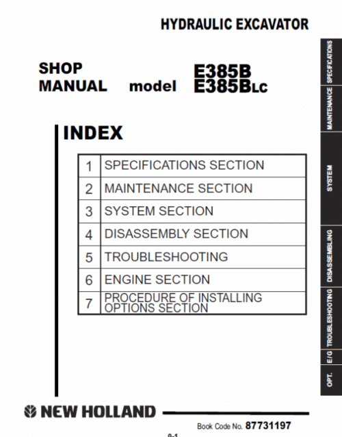 New Holland E385B, E385BLC Excavator Service Manual