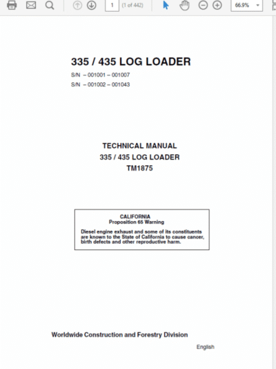 John Deere 335, 435 Log Loader Repair Technical Manual - Image 2