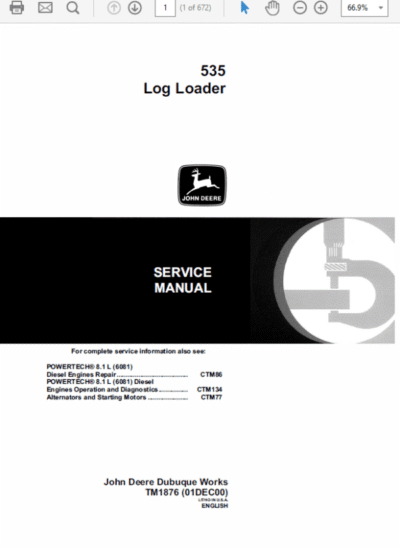 John Deere 535 Log Loader Repair Technical Manual - Image 2