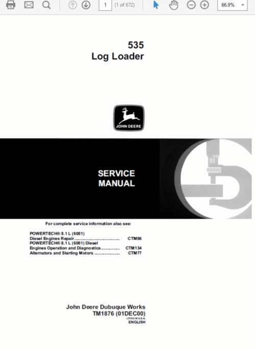 John Deere 535 Log Loader Repair Technical Manual