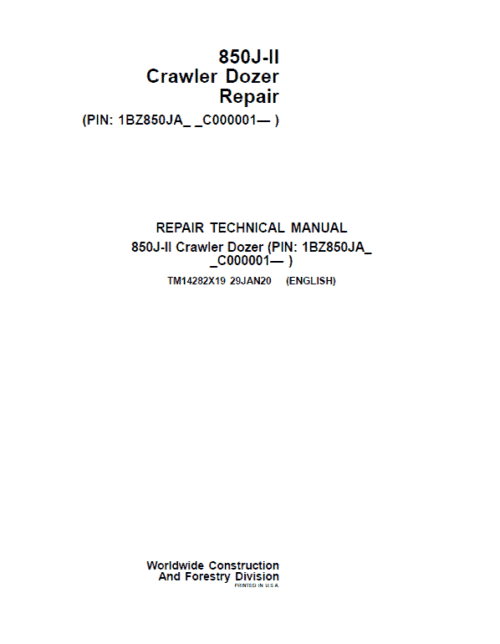 John Deere 850J-II Crawler Dozer Service Manual